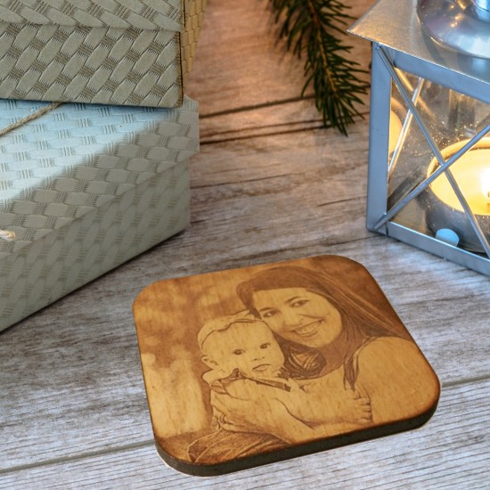 Wood Photo Coasters, Photo Engraved Wooden Coasters