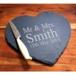 Mr & Mrs Engraved Heart Slate Cheese Board Personalised with Surname and the Date of the Wedding