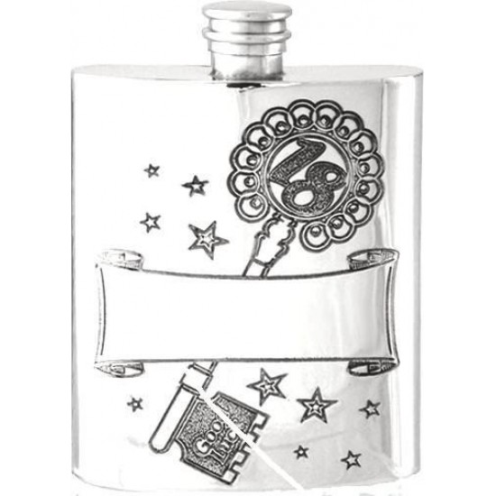 Pewter 18th Hip Flask Engraved