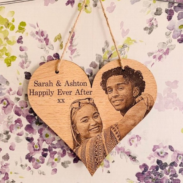 Photo Engraved Wood Heart | Hanging Wood Heart