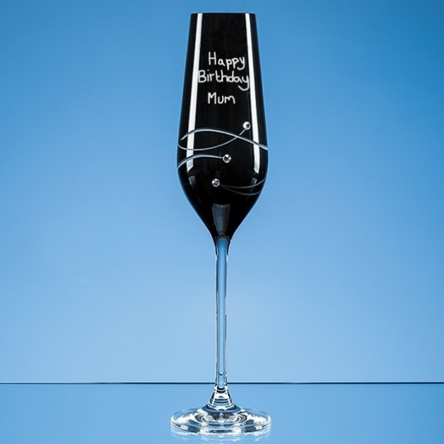 Black Swarovski Element Champagne Flute Engraved In Your Own Handwriting