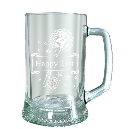 Happy "21st" Birthday Glass Tankard