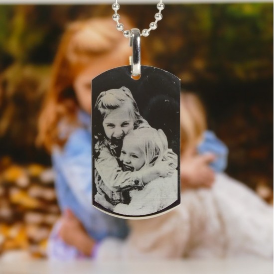 Mens Photo Necklace, Photo Engraved Dog Tag