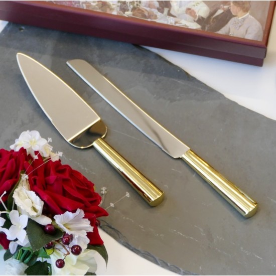 Personalised Gold Cake Knife Server | Gold Cake Knife Set