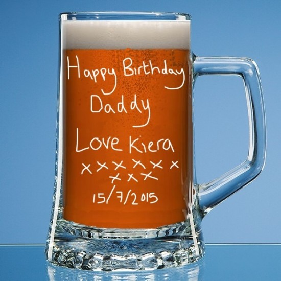 Personalised Pint Glass Tankard Engraved In Your Own Handwriting