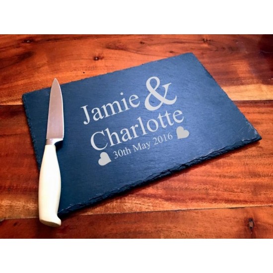 Personalised Slate Cheese Board Engraved with Names and Date