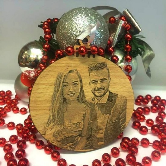 Photo Engraved Wooden Bauble