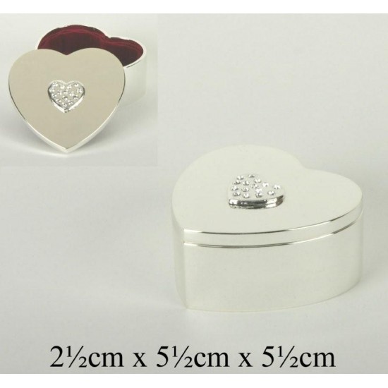 Silver Plated Heart Trinket Box With Clear Crystal Top
