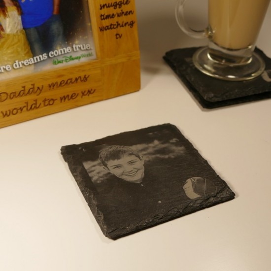 Square Photo Engraved Slate Coasters